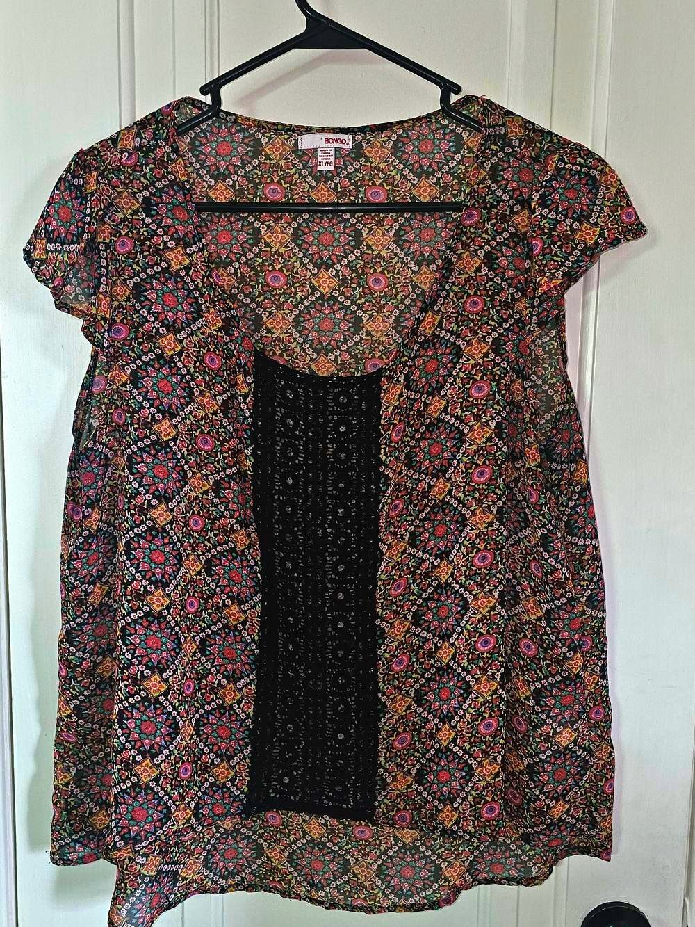 BONGO Black Floral Crochet-Front Women's Tank Top